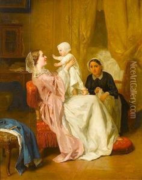 Mother's Darling Oil Painting - Jules Trayer
