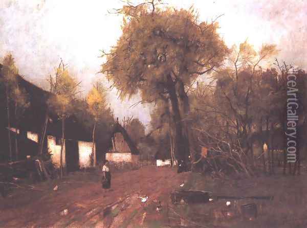 Street of Berzova 1871 Oil Painting - Laszlo Paal