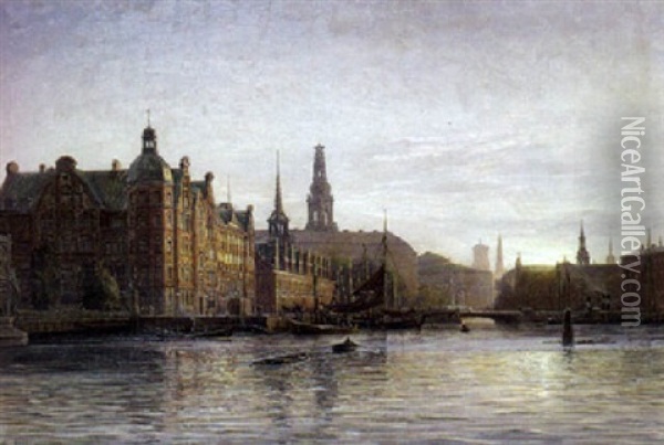 Solnedgangsstemning Over Christiansborg Oil Painting - Vilhelm Karl Ferdinand Arnesen