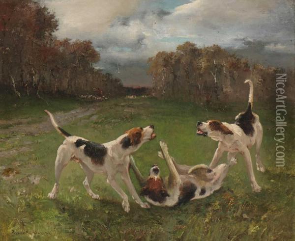 Spielende Jagdhunde Oil Painting - Pierre Auguste Brunet-Houard