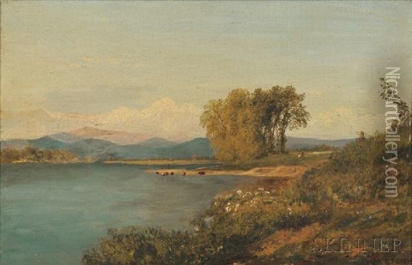 Broad Landscape With River And Distant Mountains Oil Painting - John Henry Hill