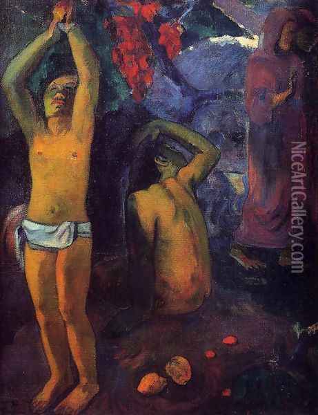 Tahitian Man With His Arms Raised Oil Painting - Paul Gauguin