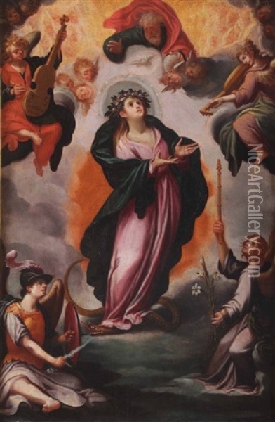 Madonna In Gloria Oil Painting - Girolamo Imparato