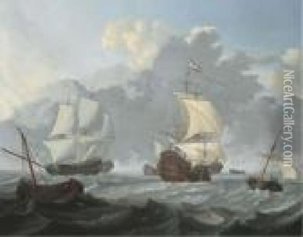 Dutch Threemasters And Other Shipping In Choppy Waters Oil Painting - Wigerius Vitringa