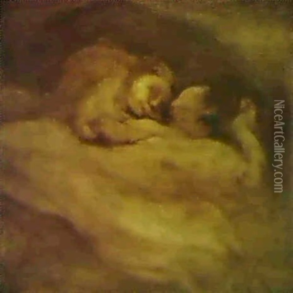 Femme Couchee Avec Un Enfant Oil Painting - Eugene Carriere