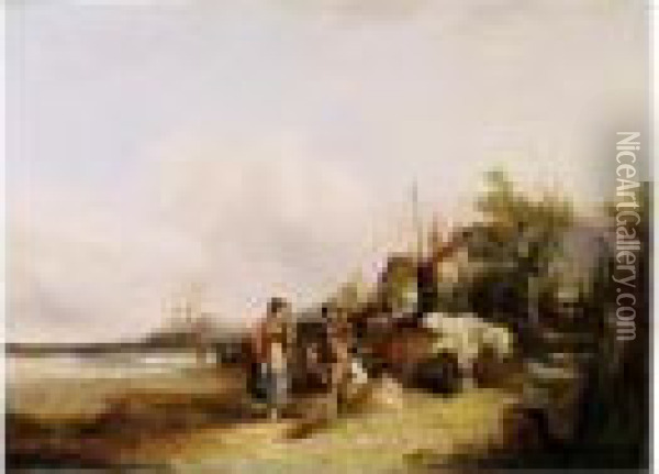 Gossiping On The Beach Oil Painting - Snr William Shayer