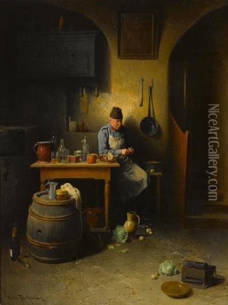 Preparing The Evening Meal Oil Painting - Friedrich Ritter von Malheim Friedlaender