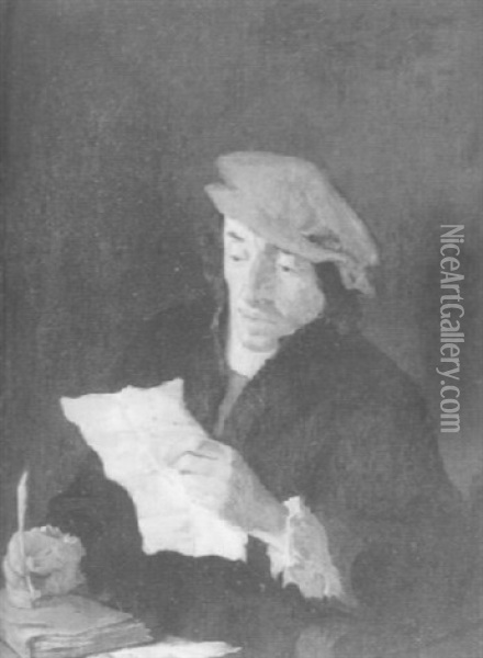 Portrait Of A Man Reading A Letter, Holding A Quill Oil Painting - Harmen Hals