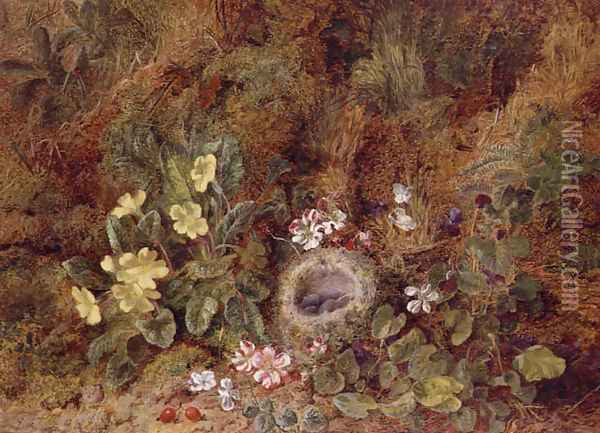 Still Life with Bird's Nest and Wild Flowers Oil Painting - George Clare