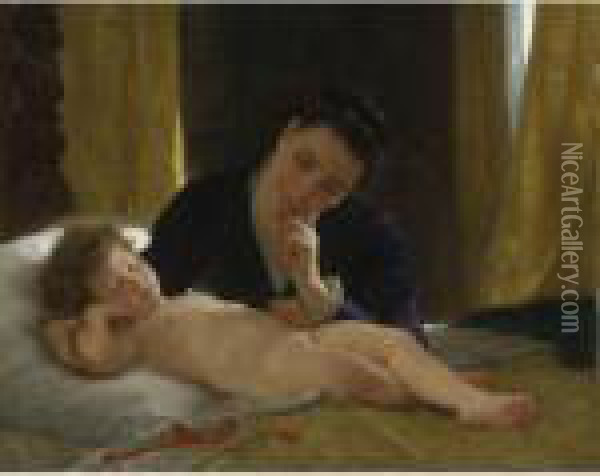 Jeune Mere Contemplant Son Enfant Oil Painting - William-Adolphe Bouguereau