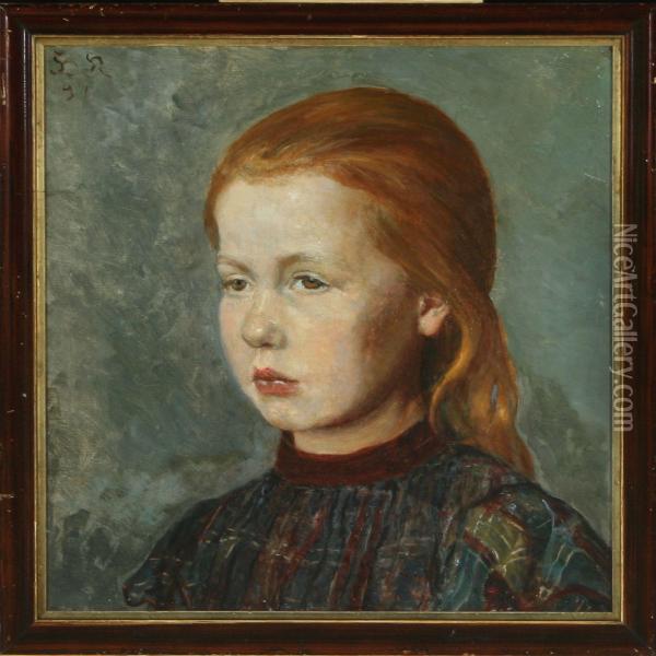 Portrait Of A Young Girl Seated Face-to-left Oil Painting - Henny Koster Panduro