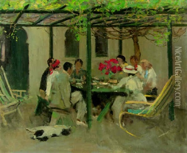 Tea At Palm Springs Oil Painting - John Lavery