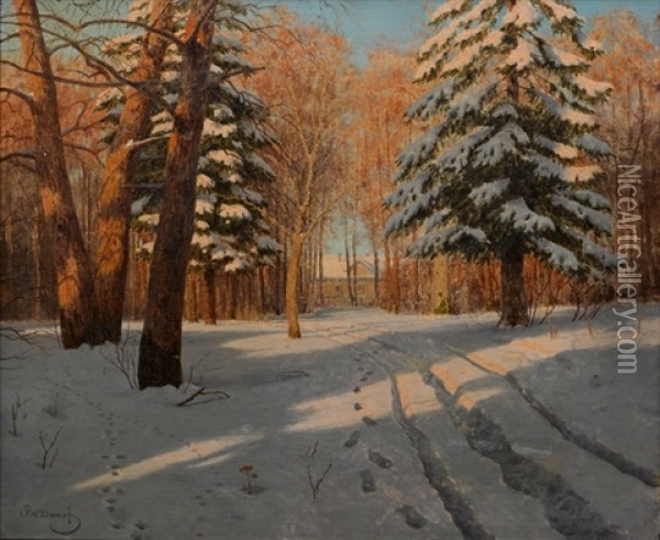 Winter Landscape Oil Painting - Boris Bessonof