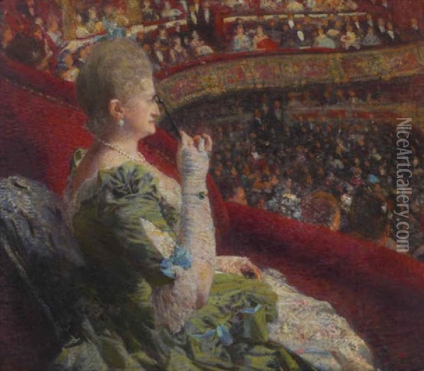Madame Edmond Picard Dans Sa Loge Au Theatre De La Monnaie Oil Painting - Theo van Rysselberghe