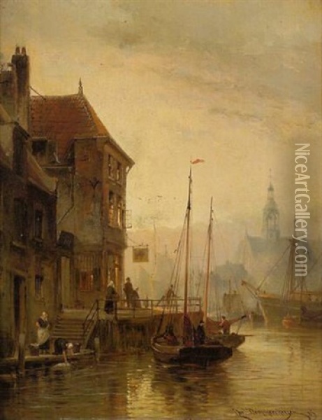 Les Bassins A Amsterdam Oil Painting - Cornelis Christiaan Dommelshuizen