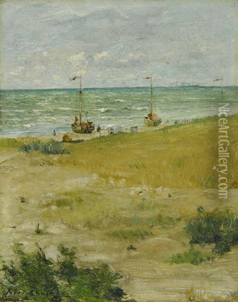 Sailboats On Beach Oil Painting - William Merritt Chase