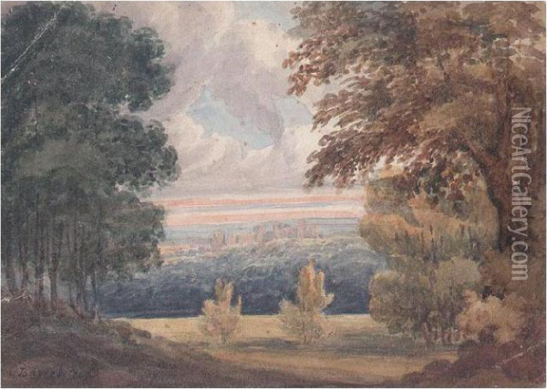 View Of Windsor Castle Oil Painting - George Jnr Barrett