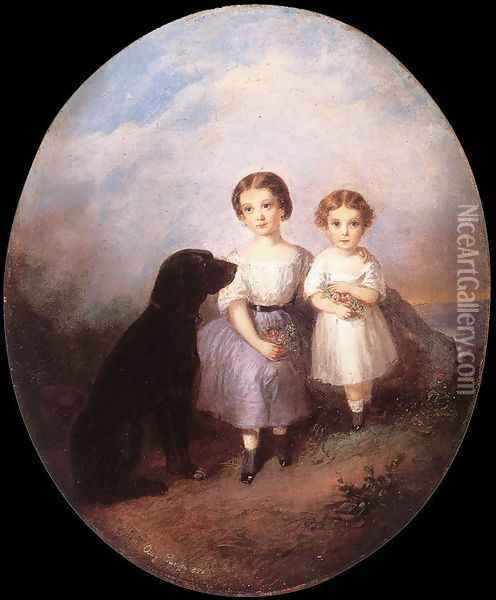 Testvérek (Idill), 1850 Oil Painting - August (Agost Elek) Canzi