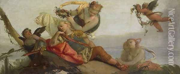 The Sleeping Rinaldo 1760s Oil Painting - Francesco Zugno