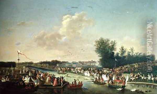 Deer Hunt in the Park at Chantilly for Paul I 1754-1801 and Maria Feodorovna 1759-1828 Oil Painting - Jean-Baptiste Le Paon