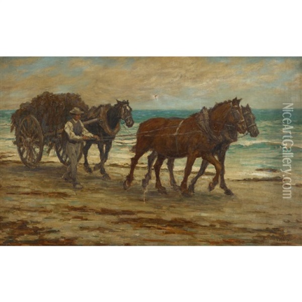 Horse Cart Along The Shore Oil Painting - Aloysius C. O'Kelly