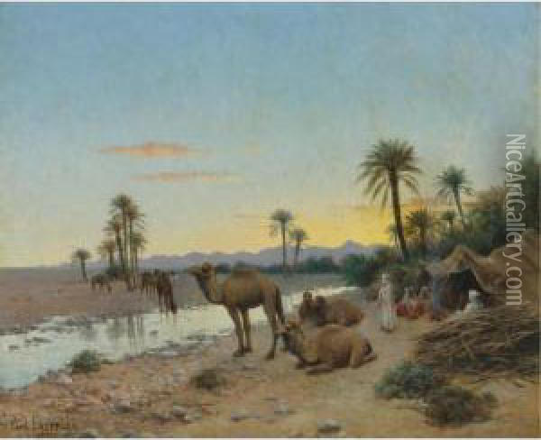 Rest At The Oasis Oil Painting - Jean Baptiste Paul Lazerges