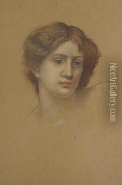 Head Study Of A Woman Oil Painting - Evelyn Pickering De Morgan