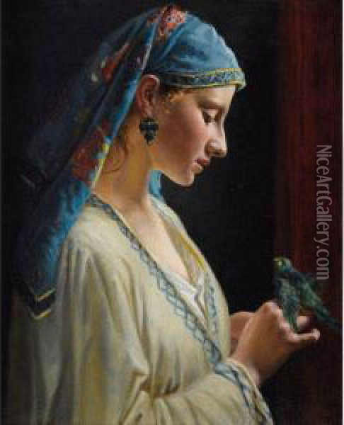 Jeune Femme A La Perruche Oil Painting - Frederic Tschaggeny