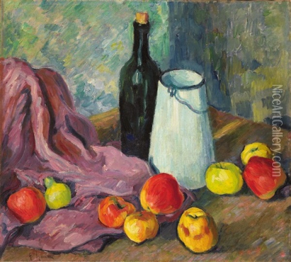 Stilleben Mit Apfeln Und Kanne Oil Painting - Heinrich Nauen