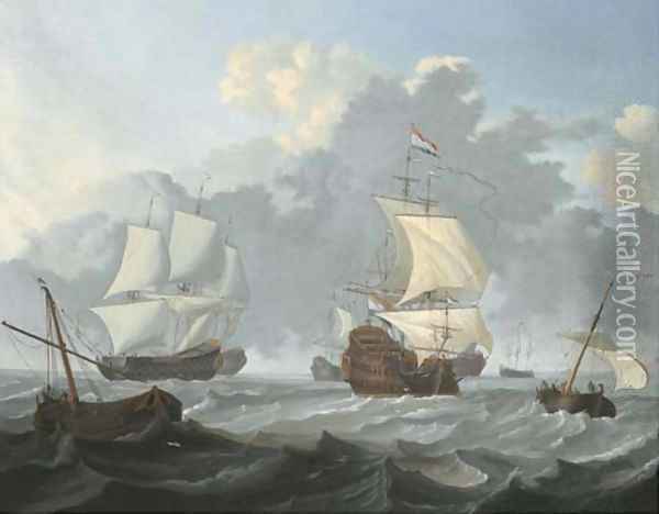 Dutch threemasters and other shipping in choppy waters Oil Painting - Wigerus Vitringa