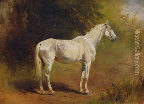 Portrait Of A Grey Horse Oil Painting - Ludwig Hartmann