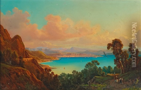 View Of The Bay Of Trieste Oil Painting - Albert Rieger