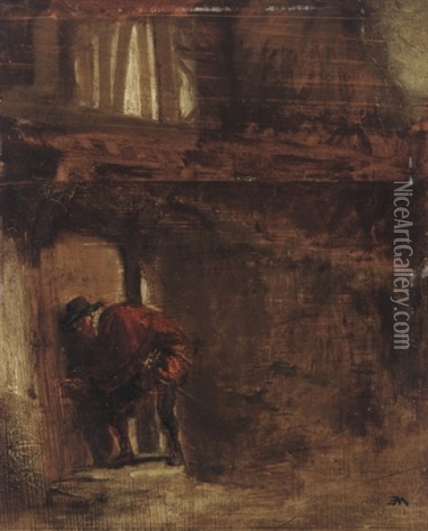 A Man Entering A House Oil Painting - Ernest Meissonier