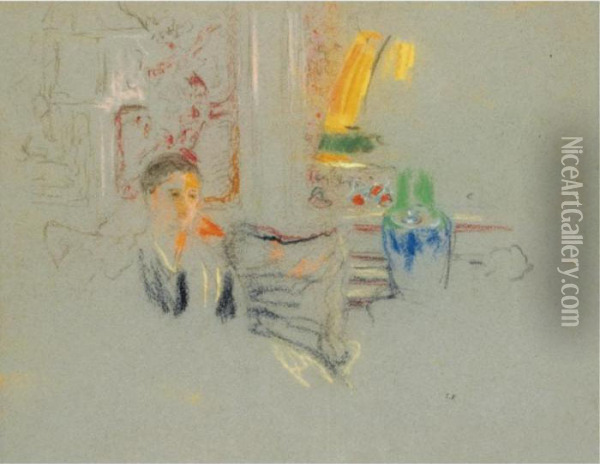 Etude Pour 'le Boudoir Au Voile De Genes' Oil Painting - Jean-Edouard Vuillard