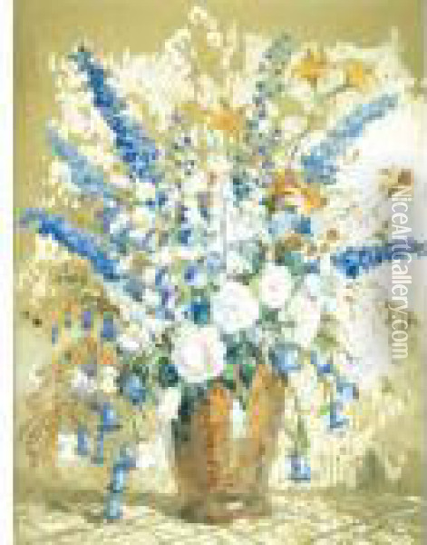 Flowers In A Vase Oil Painting - Konstantin Ivanovich Gorbatov