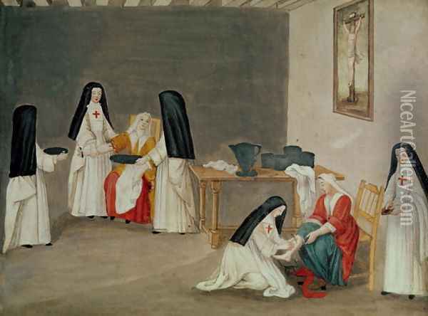 Caring for the Sick, from 'L'Abbaye de Port-Royal', c.1710 Oil Painting - Cochin, Louise Madelaine