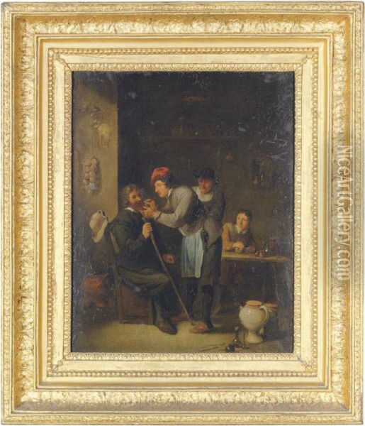 An Interior With A Dentist Pulling A Tooth Oil Painting - David The Younger Teniers
