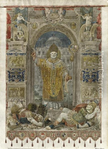 Gonfalone Di Sant'ambrogio Oil Painting - Bramati Giuseppe