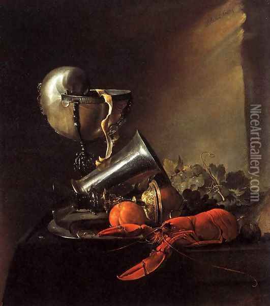 Still-Life with Lobster and Nautilus Cup Oil Painting - Jan Davidsz. De Heem