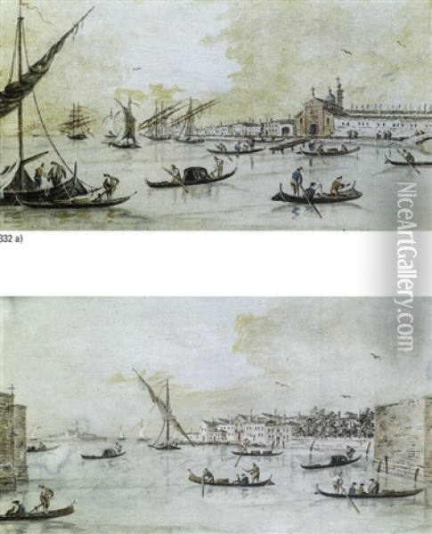 Venezia, Canale Della Giudecca (+ Venezia, Isole Della Laguna; 2 Works) Oil Painting - Giacomo Guardi