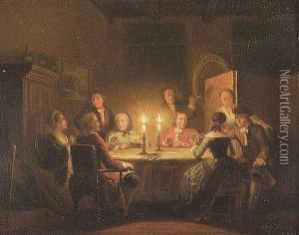 A Card Game By Candle Light Oil Painting - Pieter Gerard Syamaar