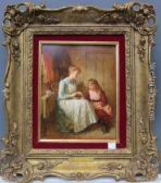 The Crochet Lesson Oil Painting - Robert W. Wright