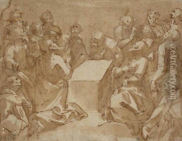 Une Assemblee De Saints Et Apotres Regardant Vers Le Ciel Oil Painting - Valerio Castello