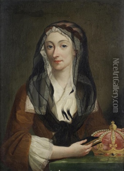 Portrait Of Maria Clementina Sobieska, Half-length, In A Brown Dress And Black Shawl Oil Painting - Antonio David