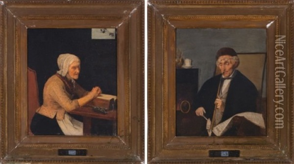 Pair Of Portraits Oil Painting - August Friedrich Siegert