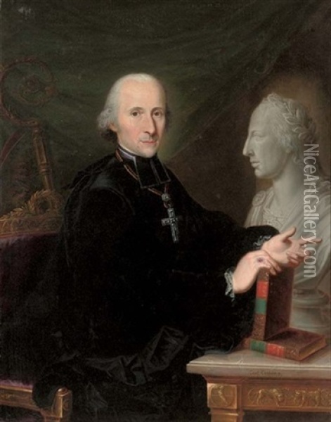 Portrait Of A Cleric A Book In His Right Hand, By A Marble Bust Oil Painting - Karl Kaspar Pitz