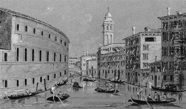 View Of The Canal Della Pieta With The Bridge Of The Madonna Alla Pieta, Venice Oil Painting - Giacomo Guardi