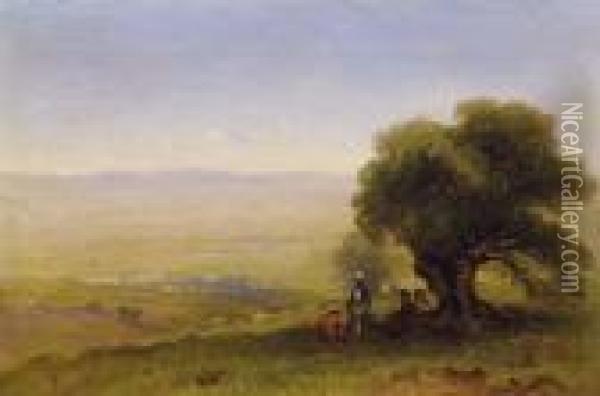 Paesaggio Del Medio Oriente Con Figureall'ombra Di Un Ulivo Oil Painting - Edward Lear