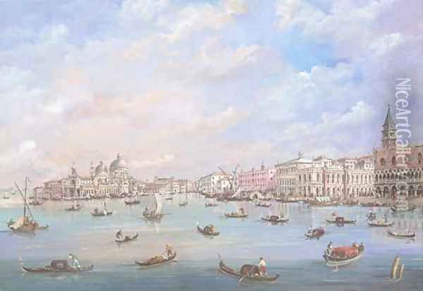 A view of the entrance of the Grand Canal, Venice Oil Painting - Venetian School
