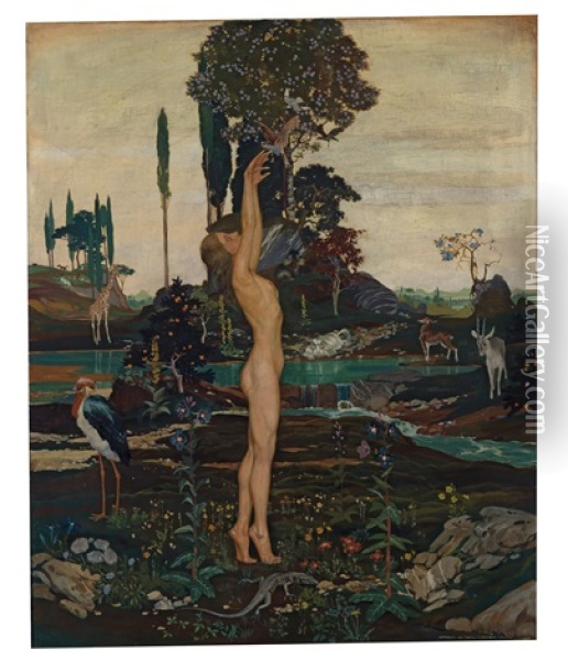 Eva Im Paradies Oil Painting - Herbert Reyl-Hanisch